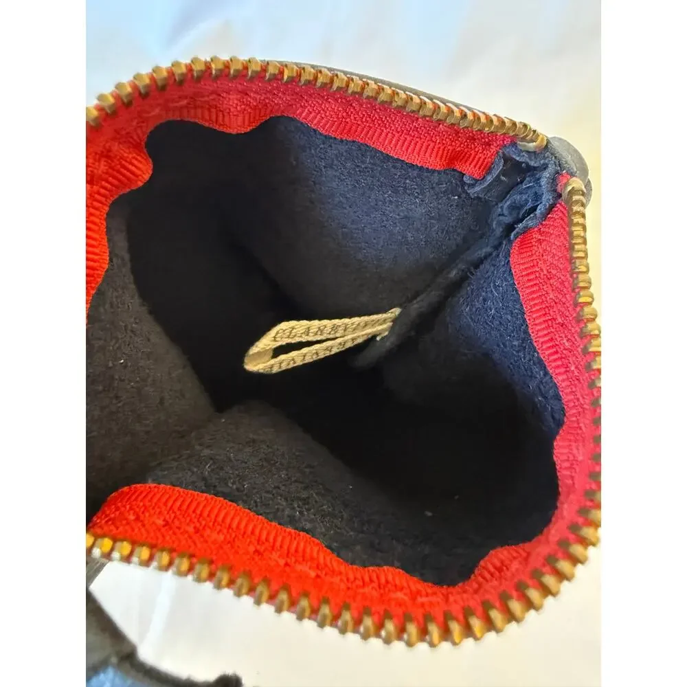 Clare V Vivier Vintage Mini Navy Leather Red Zip Pouch, Coin Purse Clutch